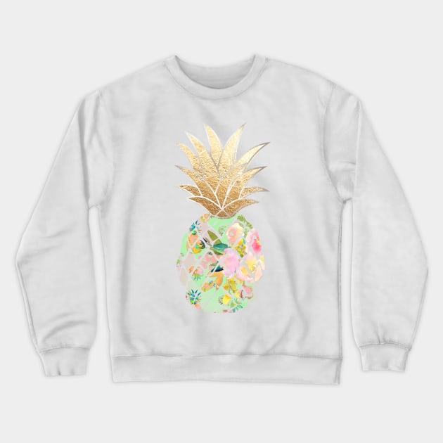 Aloha pineapple, mint green + faux gold Crewneck Sweatshirt by PixDezines